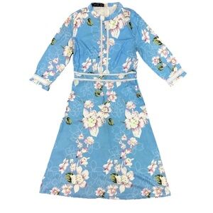 HOMEYEE Women's Floral Dress Half Sleeve Blue Size Small